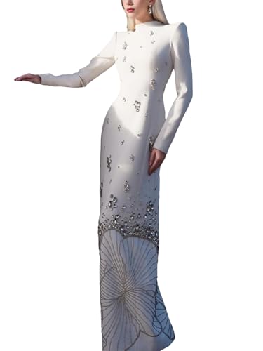 Women's Formal Evening Dress Diamonds Beaded Long Maxi Gown 2025 Designer Long Sleeve Female Luxury Prom Dresses