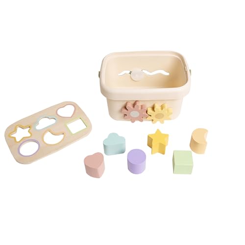 Image of Pearhead Shape Sorter Toy – FSC-Certified Bucket with Carry Handle, 6 Colorful Wooden Blocks, Montessori Fine Motor & Color Recognition, Gender-Neutral Newborn Gift, 1 2 3 Year Old
