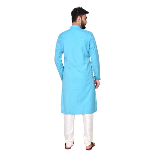 RICHART Men’s Traditional Solid Linen Kurta Pajama Set, Mandarin Collar Ethnic Daily Wear with White Bottoms3