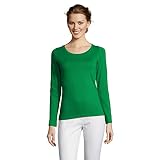 Cuello en canalé fino. SOLS - Camiseta de Manga Larga Modelo Majestic para Mujer (XXL) (Verde césped)