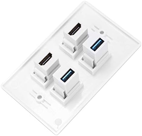 AUNMAS HDMI Wall Plate 2 HDMI Female to Female Buckle + 2USB Buckle Wall Plate Panel for Home Hotel USB Wall Charger Outlet White ABS Shock-proof HDMI Plate