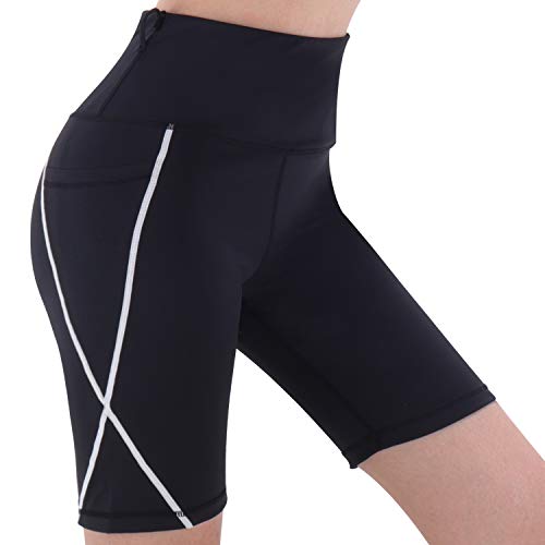 3W GRT Pantaloncini Sportivi da Donna, Leggins Sportivi Donna, Calzamaglia Pantaloni da Yoga, Tasche a Vita Alta, Pantaloni Corti Donna, Pantaloncini Yoga con Tasche Laterali (Nero, M)