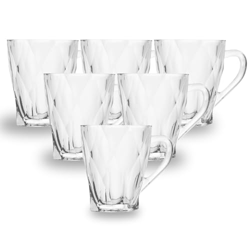 Jogo de Canecas Xícaras de Vidro Diamond 250ml - Design Elegante para Chá, Café e Cappuccino - Kit Moderno e Sofisticado para Mesa Posta (Grande, unidade, 4)