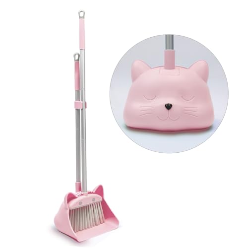 28 Kids Mini Broom and Dustpan Set - Toddler Cleaning Toy Toddler Household Helper Parent-Child Interactive Play Cleaning Tool Cute Cartoon Design Small Safe Corner Broom (Pink)