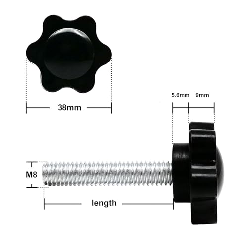 2/5pc M4 M5 M6 M8 M10 Black Plastic Hand Tighten Thumb Screw Six-Lobe Head Thumbscrew Adjust Clamping Bolt Toolless 8-100mm long