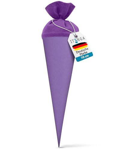 itenga Bastelschultüte Schultütenrohling Zuckertüte Schultüte 70cm rund mit und ohne Filzverschluss (Lila mit Filzverschluss)