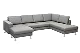 Kabs Polsterwelt Wohnlandschaft Baltimore 205 x 305 x 95 cm Eckcouch grau Ausrichtung rechts Ecksofa im geradlinigen Stil Sofa mit Metallfüßen Couch mit Mikrofaser Bezug Rücken echt bezogen