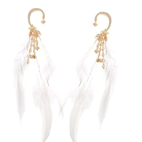 ラインストーン付きフェザーイヤーカフイヤリング スターチェーン レディースアクセサリー カジュアルな外出 イブニングイベント ラインストーン フェザーイヤリング, One Size, 説明のとおり, 説明を参照してください。