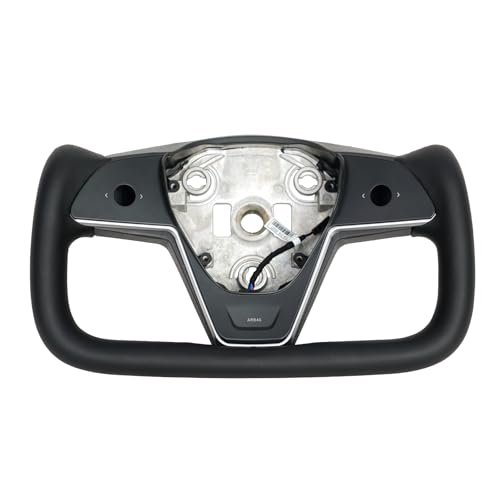 JIANGGAI Black Microfiber Leather Yoke Steering Wheel with Heating Function Fit for Tesla Model 3/Y 2017-2023
