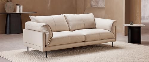 Image of LEGACY OF COMFORT Zola 3 Seater Sofa Three Seater Sofa Leather for Living Room Hotels and Offices (Cream)