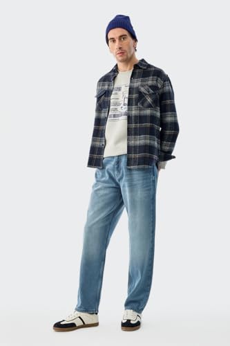 Image of SNITCH Men Jeans for Street Wear | Baggy Fit Washed Pattern Wide-Leg Style | 100% Cotton Non-Stretchable Denim Weave for Ultimate Comfort & Casual Outings