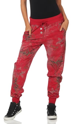 Malito Damen Jogginghose mit Jungle Print | Sporthose mit Muster | Baggy zum Tanzen | Sweatpants - Trainingshose 83728 (rot)