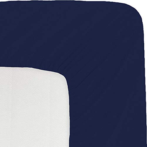 Image of Sweet Dream's 750 Collection Egyptian Cotton Fitted Bedsheet 4 to 12 Inch Matress 15 inch Drop Full XL Size Bed (54x78) Inches (4.5 by 6.5) Feet + 2 Pillow Covers (18x28), Navy Blue