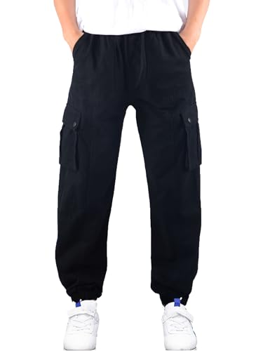 Boys Cargo Pants Elastic Waist Twill Joggers Pull on Casual Trousers for Kids