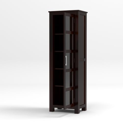Image of Solid Sheesham Wood Display Cabinet with Acrylic Glass Door | Wooden Bookshelf & Bookcase Storage Cabinet for Living Room, Home Office & Bedroom(Walnut Finish)