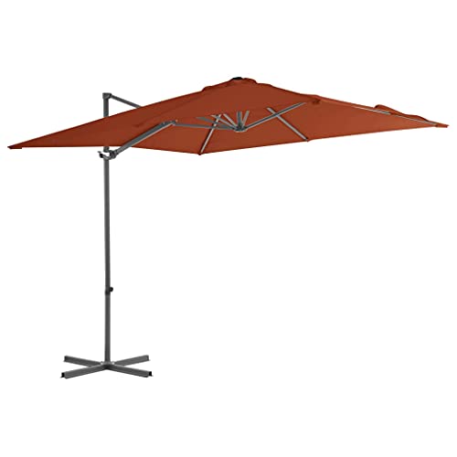 vidaXL Parasol de Jardin en Porte-à-faux avec Mât en Acier, Pare-soleil de Patio, Abri de Soleil, Parasol de Terrasse, Terre Cuite 250x250 cm