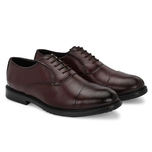Image of Men's Premium Leather Oxford Lace-Up Formal Shoes | Stylish Cap Toe Design, Soft Cushioned Insole, Rubber Outsole | Perfect for Business, Office Dress, Party & Wedding Footwear