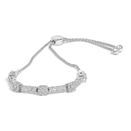 .925 Sterling Silver 1/2 Cttw Diamond Cluster and Bar Bolo Bracelet