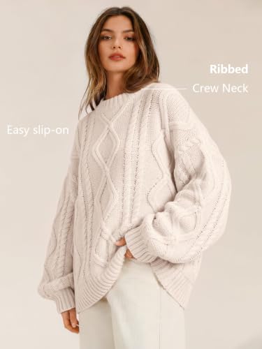 Image of Trendy Queen Women's Oversized Cable Knit Sweaters 2026 Fall Outfits | Quiet Luxury Style, Chunky Knit Texture, Winter Holiday Outfit, Easy Layering Piece, Fall Fashion Staple