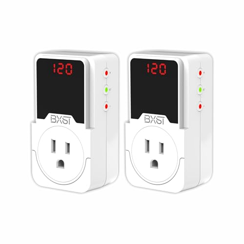 BXST Surge Protector Outlet Voltage Regulator for Refrigerator TV PC and Home Appliances Adjustable High/Low Voltage Protection Wall Outlet Surge Protector 120V 15A 1800W 2 Pack