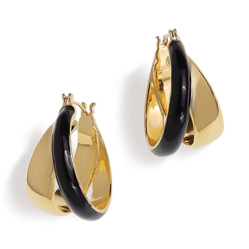 JeanBeau Two Tone Gold Chunky Hoops Earrings for Women Statement Trendy Thick Huggie Hoop Cartilage Prom Wedding Holiday Fashion Jewelry Gifts