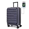 BAGSMART Expandable Carry On Luggage 22x14x9 Airline Approved, 20 Inch Suitcase with Spinner Wheels, Charging Ports, TSA Lock, Hard Shell Front Opening for Men Women Travel Business, Grey