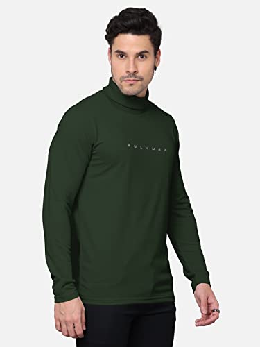 Image of BULLMER Solid Cotton Blended Full Sleeve Turtle Neck Tshirt for Men
