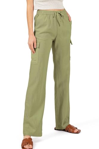 Love Tree Women's Juniors High Rise Linen Cargo Pants3