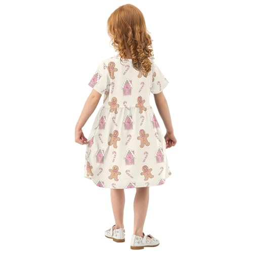 Girls Summer Dress Short Sleeve A Line Gingerbread Houses and Candy Canes Casual Dresses for Kids 2-8 Years2