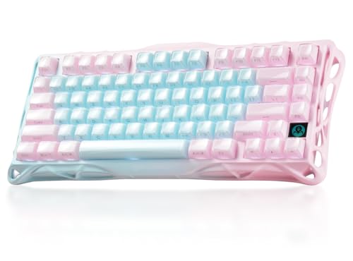 GravaStar K1 Lite �Q�[�~���O�L�[�{�[�h ���C�����X 75%���C�A�E�g �e���L�[���X �z�b�g�X���b�v�Ή� �K�X�P�b�g���� Bluetooth 5.0/2.4G/�L���ڑ� �u���[&�s���N�L�[�L���b�v RGB�o�b�N���C�g US�z�� ���J�j�J���L