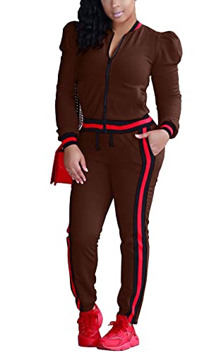 Akmipoem Women's 2 Pieces Outfits Long Sleeve Zipper Jacket and Pants Set Tracksuits