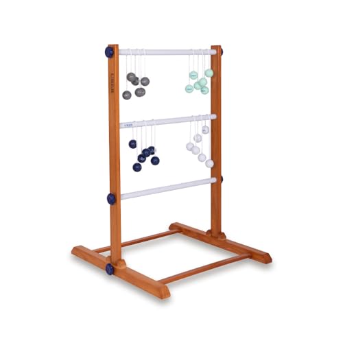 Uber Games Ladder Golf-Spielset – Hochwertiges Leiter-Gartenspiel aus Gummibaumholz – 12 Bolas-Bälle aus echtem Gold und Tragetasche und Aufbewahrungstasche aus Segeltuch