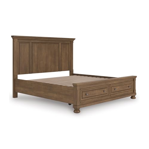Image of Signature Design by Ashley King Platform Bed with Storage, Brown | King size storage bed frame, Chestnut brown, 2 footboard drawers, No box spring required, Glarrison Series