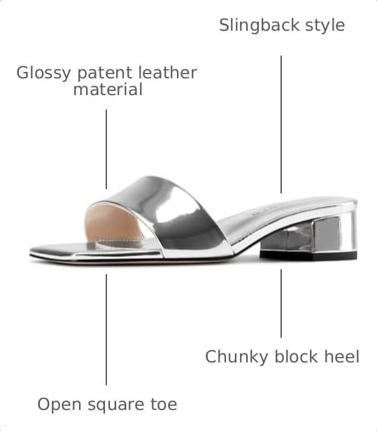 Image of TNYNFBEB Womens Chunky Block Low Heel Open Square Toe Sandals Mules Shoes Slip-on Prom Party Dress Patent Leather 1.4 Inches Heels