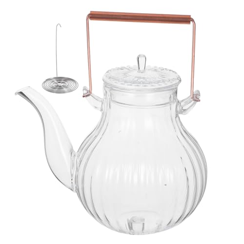 FUNNETOYU Delicate Glass Teapot 800ml Stovetop Tea Brewing Kettle Heat Resistant Borosilicate Glass Copper Handle Suitable for Home and Office