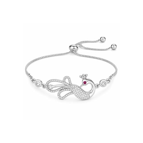 Image of Nilu's Collection Rose Gold & Silver Plated American Diamond Adjustable Peacock Bracelet, Stylish Fashion Jewellery Gift fo Women