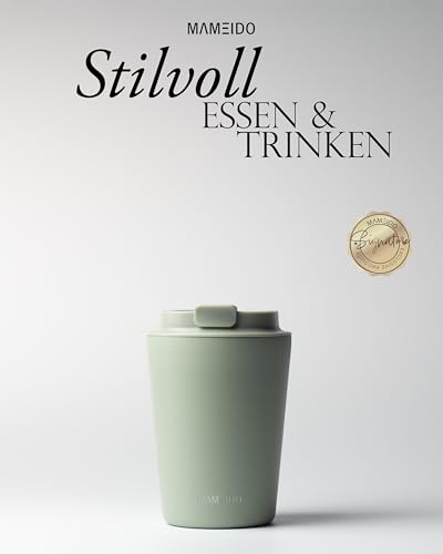Foto von MAMEIDO Thermobecher 350 ml, dichter Kaffeebecher to go aus Edelstahl doppelwandig isoliert, auslaufsicher, Coffee to go Becher warmhaltend (Desert Sage)