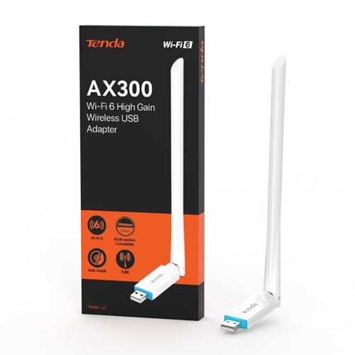 Tenda U2 Adaptador USB Wi-Fi 6 AX300, Antena Wi-Fi Externa Ajustable de 6dBi, Modo Soft-Ap, instalación Sencilla, USB WiFi para PC y portátil, Compatible con Windows 7/10/11, V5.0