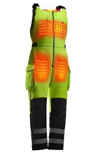 INNOWARM Heated Safety Hi Vis Bib Overall for Men Softshell Class E 5 Heating Zones Waterproof with 12V/15000mAh Battery