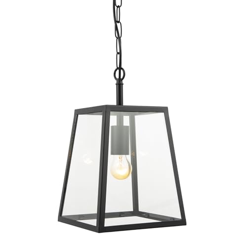 Happy Homewares Classic Lantern Pendant Ceiling Light in Matte Black with Clear Glass Sides | 138cm Maximum Height x 22cm Width | 1 x 11w LED - Image 6