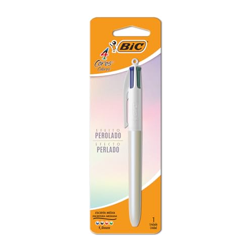 530019 - Caneta Escrita Média Retrátil, 4 Cores Efeito Perolado, Corpo Perolado Branco, BIC, 1 Unidade