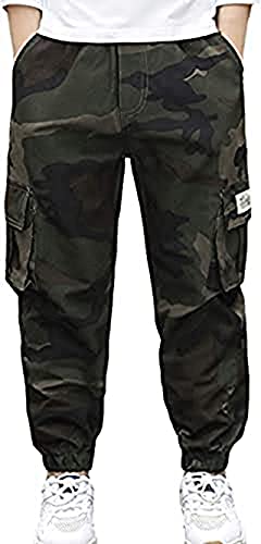 Cargo Hose, Leichte Cargohosen sind bequem und atmungsaktiv, Jogginghose Loose Fit Frühling Herbst Winter HosenElastische Taille Hose, Kinder Junge Jogginghose (Armee Grün,170-176) Cover