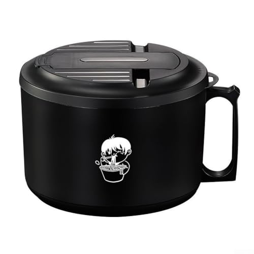 Ciotola per alimenti in acciaio inossidabile con isolamento termico a doppio strato e coperchio sicuro con fori di scarico, inclusi utensili pieghevoli per un pasto facile (17 cm bianco)