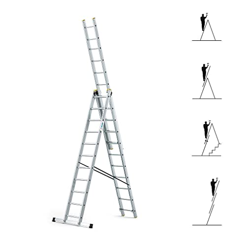 HOSTRÖM Echelle Transformable 3 Plans StablePro 3x11 marches Aluminium Extensible coulissante, 6 Positions, Hauteur Travail Max 6,31m, Garantie 5 Ans