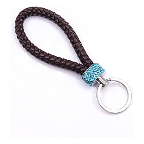 Ourbest Braided Keychain with Synthetic Crystal Diamond Circle Bling Rhinestones Car Keychain Key Ring(Blue) Cover