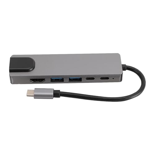 Estación de Acoplamiento para computadora portátil 6 en 1, Adaptador Tipo C, concentrador Multifuncional, concentrador multipuerto USB C con Interfaz Multimedia USB3.0 HD, RJ45 PD