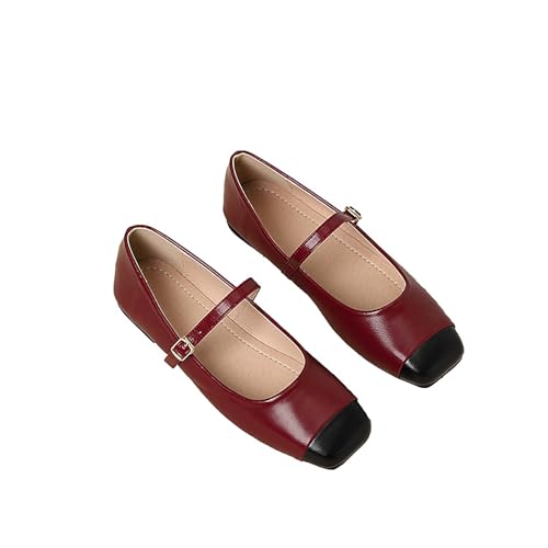 Women's Ballet Flat Shoes with Square Toe, Low Heel Dress Shoes Featuring Low Heel, Comfortable Buckle Strap and Easy Slip-On Design for Work