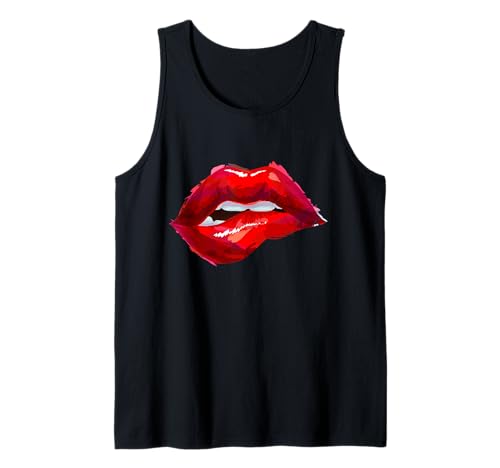 Sexy Women Red Lips T Shirt, Women Printed Oil Painting Lips Débardeur