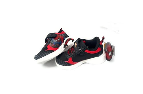 Zapatillas deportivas para niños Spider-Man con luces LED, suela luminosa, luz roja, varias tallas, Black Red Spidey, 28 EU