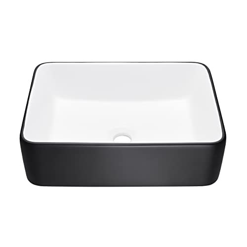 Miyili Vessel Sink Rectangle (Black & White) - 19"X15" Modern Rectangular Top Counter Bathroom Sink Porcelain Ceramic Lavatory Sink Bowl Art Basin, Vs4837Bw #TOP22
